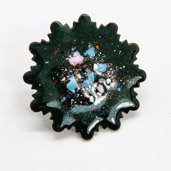 1950s Copper Enamel Clip On Earrings Retro Starburst Geometric Shape Glass Frit - Picture 5 of 9